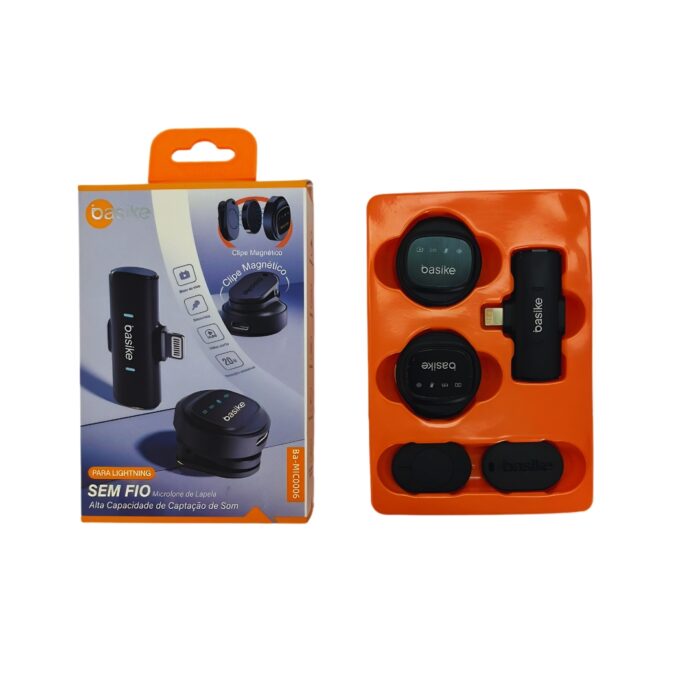 Par de Microfones de Lapela Sem Fio BA-MIC0006 Lightning – Clipe Magnético para iPhone