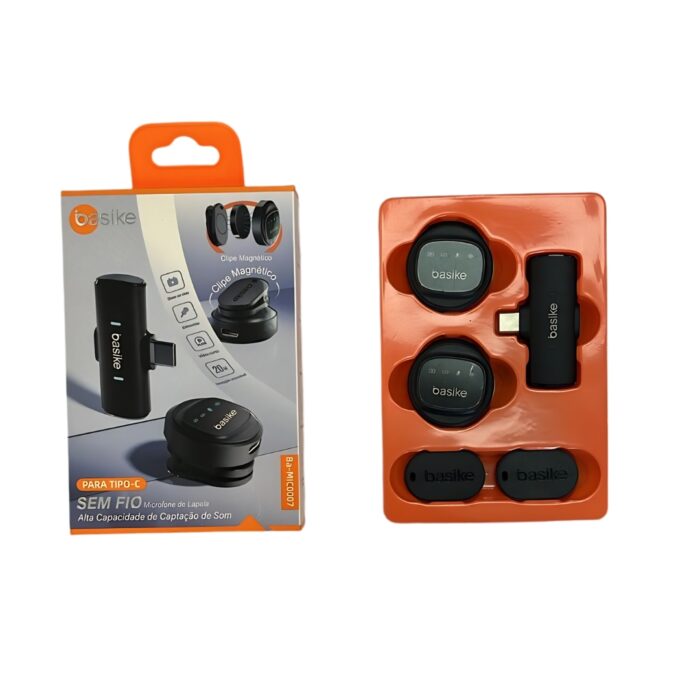 Par de Microfones de Lapela Sem Fio Tipo-C – Clipe Magnético para Android e iPhone 15/16