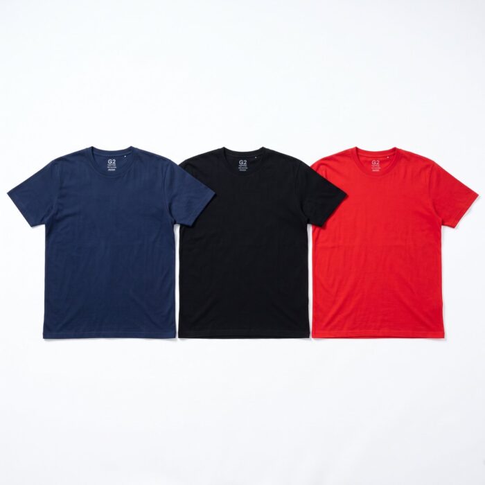 Kit 3 Camisetas Masculinas Plus Size G2 Algodão Penteado – Azul Marinho, Preto e Vermelho