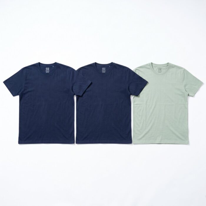 Kit 3 Camisetas Masculinas Plus Size G2 Algodão Penteado – 2 Azul Marinho e 1 Verde Claro