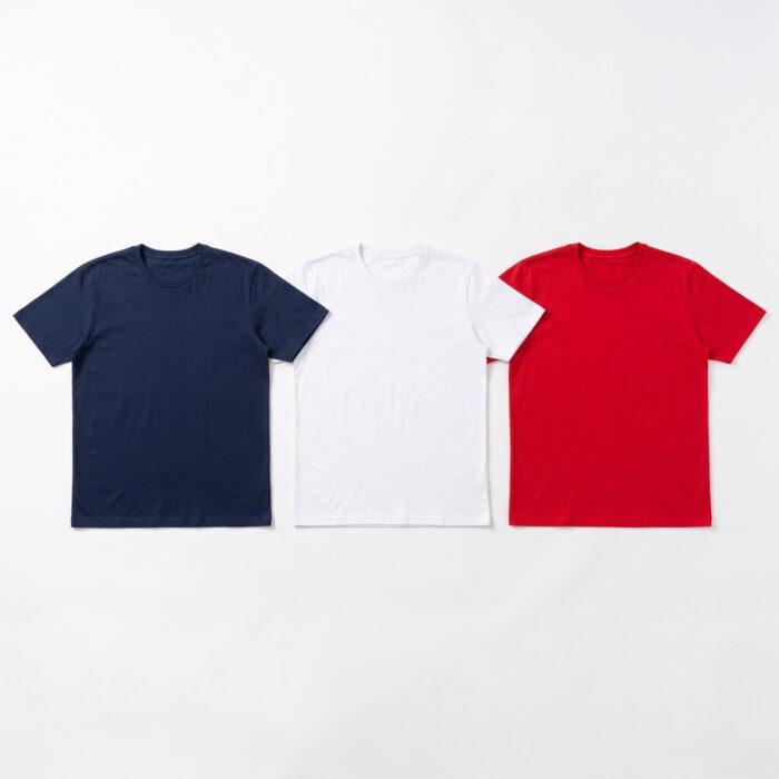 Kit 3 Camisetas Masculinas Plus Size G3 Algodão Penteado – Azul Marinho, Branco e Vermelho
