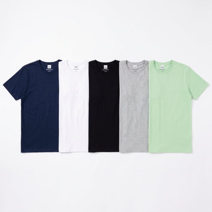 Kit 5 Camisetas Masculinas Plus Size G3 Algodão Penteado – Azul Marinho, Branco, Preto, Cinza e Verde Claro