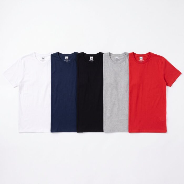 Kit 5 Camisetas Masculinas Plus Size G3 Algodão Penteado – Branco, Azul Marinho, Preto, Cinza e Vermelho