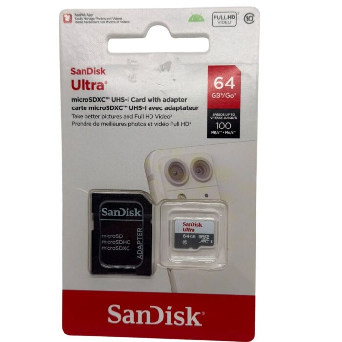 Cartão de Memória SanDisk Ultra microSDXC 64GB Classe 10 A1 100MB/s + Adaptador