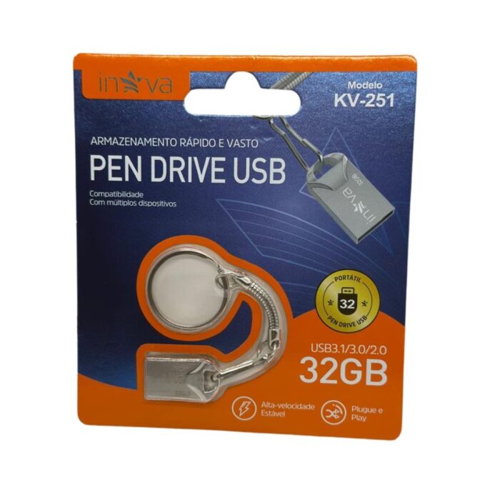 Pen Drive 32GB Inova KV-251 USB 3.0 com Chaveiro
